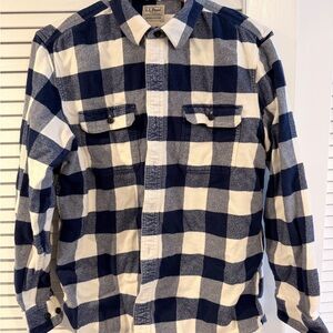 L.L. Bean Flannel Navy and White Checked Shirt